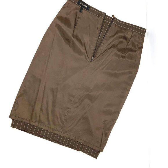 ESCADA Pinstripe Brown Wool Suit Blazer & Skirt Career Business Sz 42-44 (8-10) - Picture 15 of 16